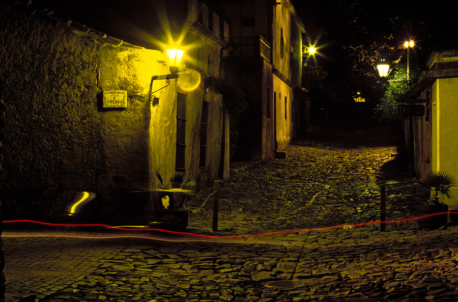 Calle de San Pedro y - and Calle de Los Suspiros cross. Colonia del Sacramento. Uruguay